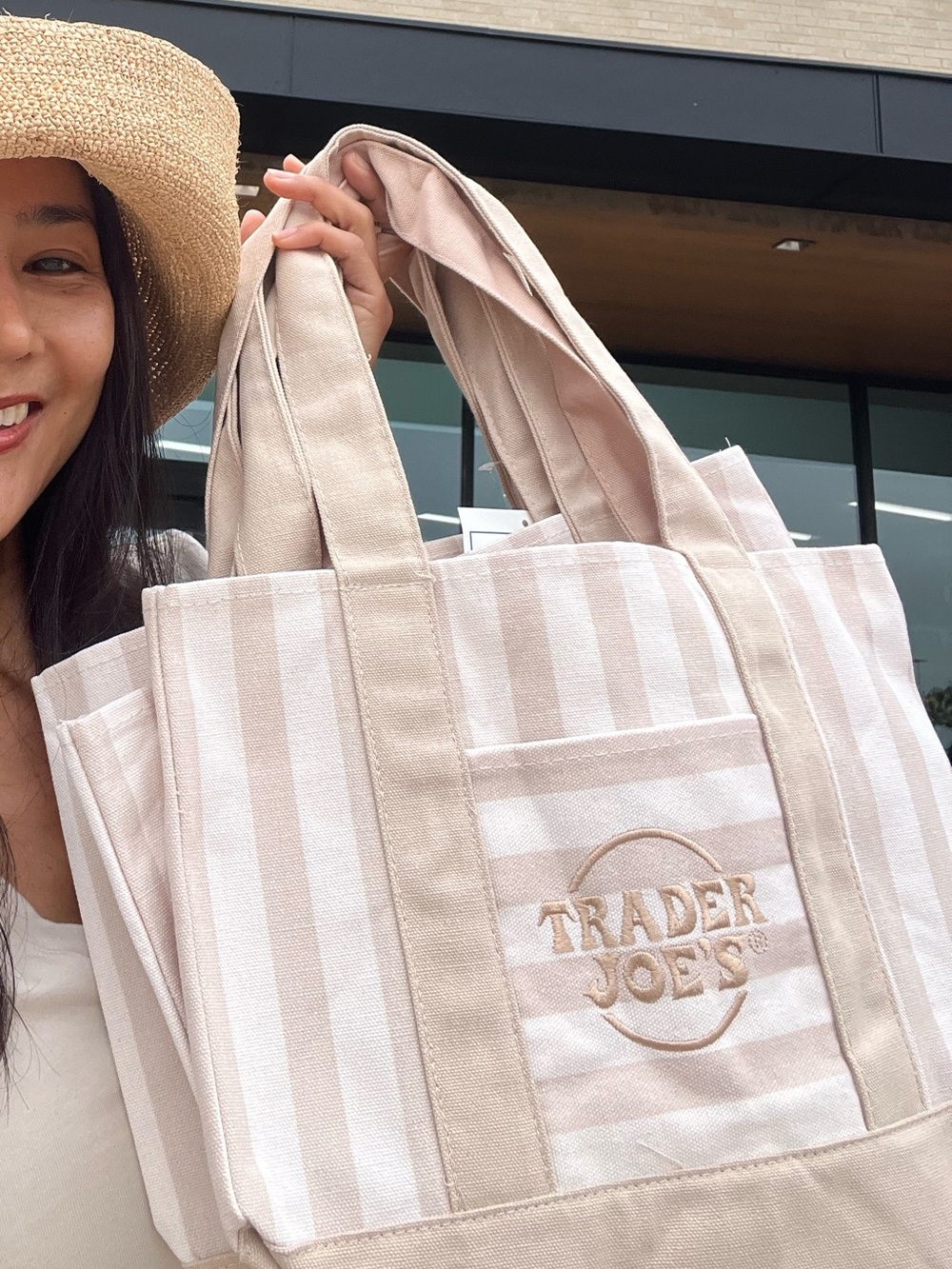 Trader Joe’s Canvas Stripe Tote Bag / Tan